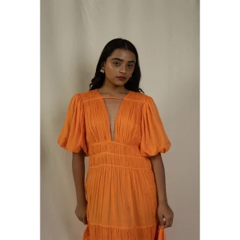 Hemis Plunge Neckline Dress, Apricot Crush on itshemp.in