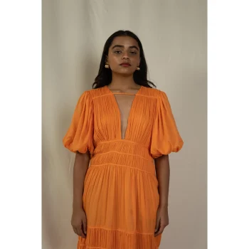 Hemis Plunge Neckline Dress, Apricot Crush on itshemp.in