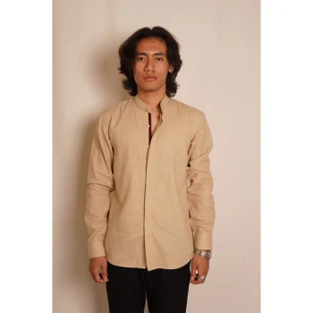 Hemis Mandarin Collar Shirt, Exotic Beige on itshemp.in