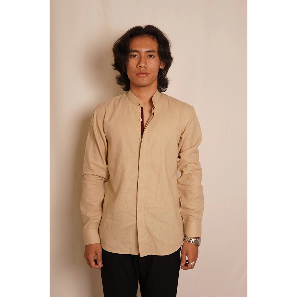 Hemis Mandarin Collar Shirt, Exotic Beige on itshemp.in