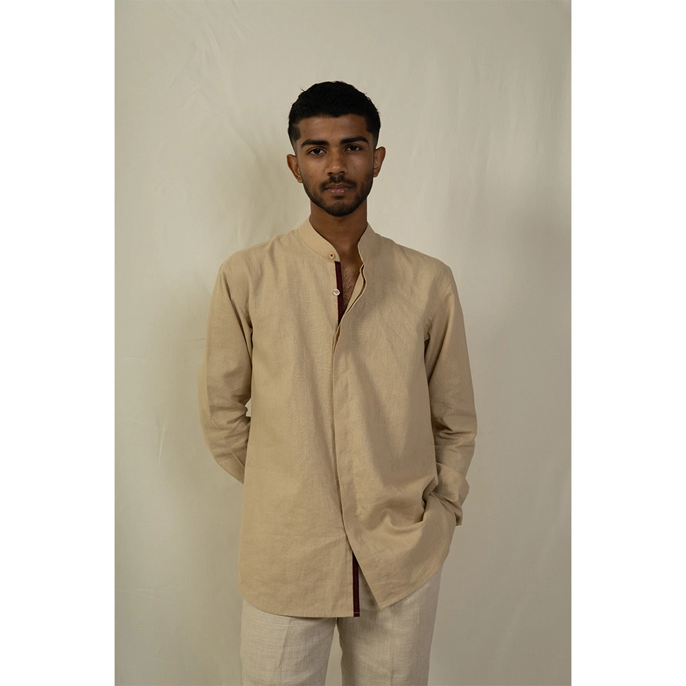 Hemis Mandarin Collar Shirt, Exotic Beige on itshemp.in