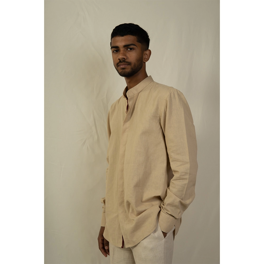 Hemis Mandarin Collar Shirt, Exotic Beige on itshemp.in