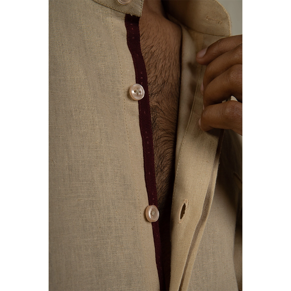 Hemis Mandarin Collar Shirt, Exotic Beige on itshemp.in