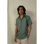 Hemis Horizontal Pleated Shirt, Deep Sage - Image 2