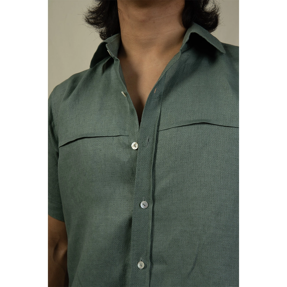 Hemis Horizontal Pleated Shirt, Deep Sage - Image 5
