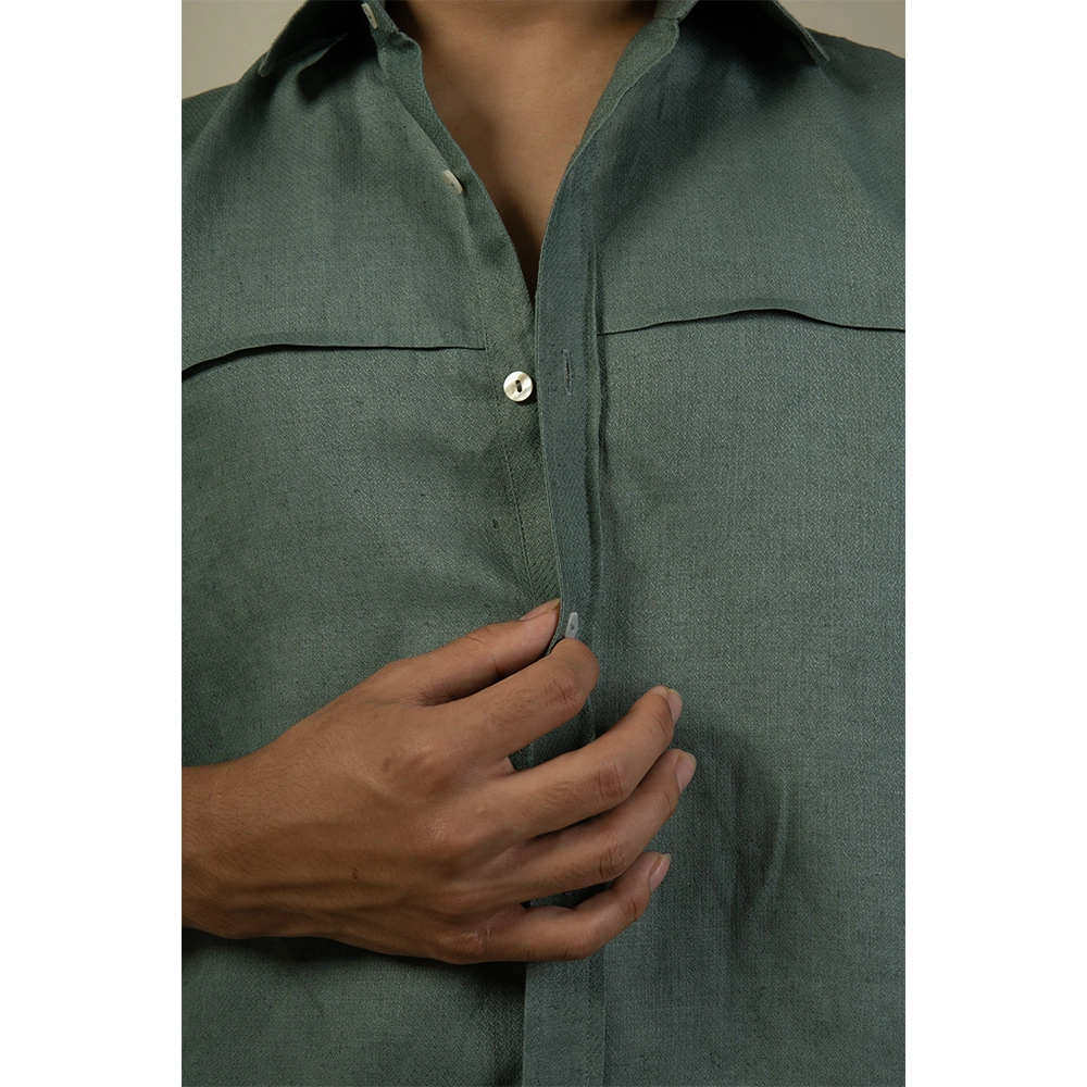 Hemis Horizontal Pleated Shirt, Deep Sage - Image 3