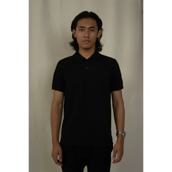 Hemis Textured Zipper Polo, Polished Black on itshemp.in