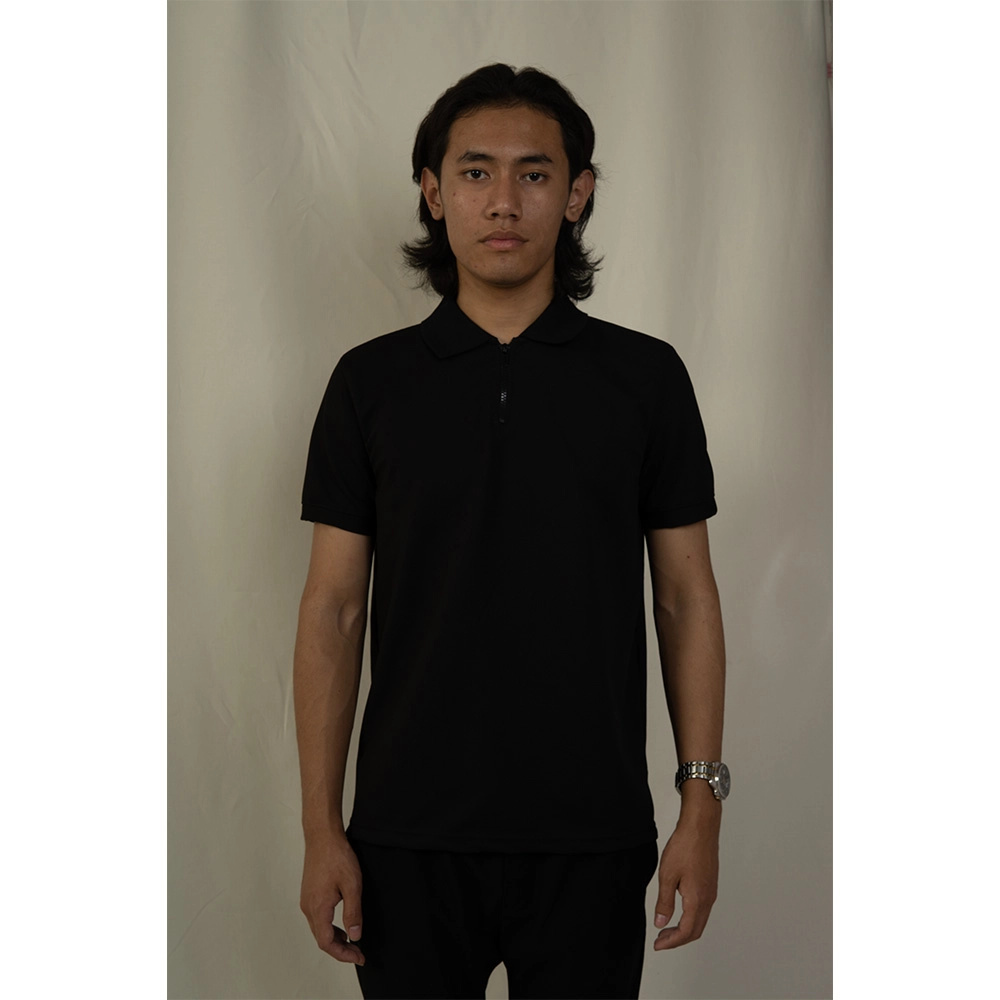 Hemis Textured Zipper Polo, Polished Black on itshemp.in
