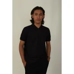 Hemis Textured Zipper Polo, Polished Black - Image 2