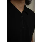 Hemis Textured Zipper Polo, Polished Black on itshemp.in