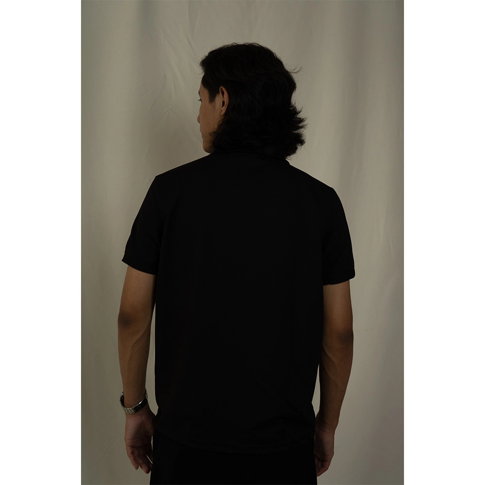 Hemis Textured Zipper Polo, Polished Black on itshemp.in