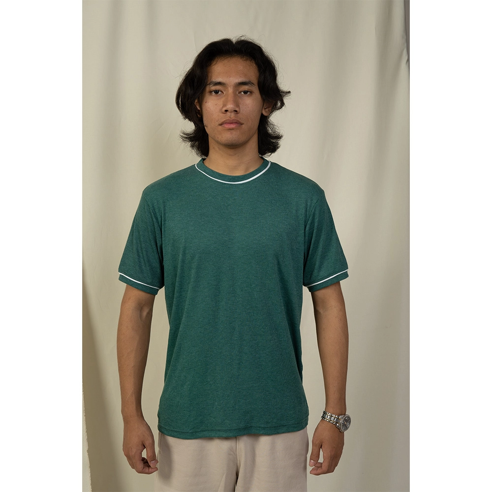HE010174_2 Hemis Green Crew Neck T-shirt with White Detail on itshemp.in