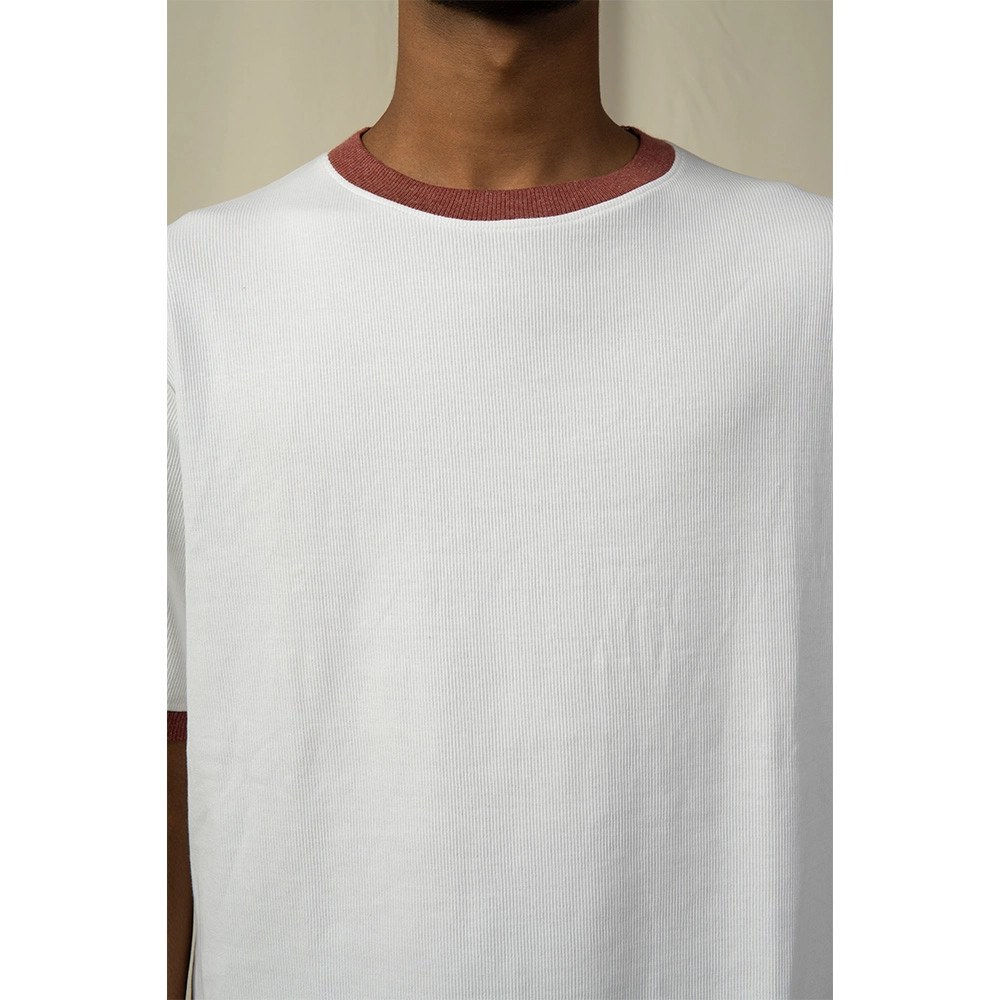 Hemis White Crew Neck T-shirt with Brick Detail on itshemp.in