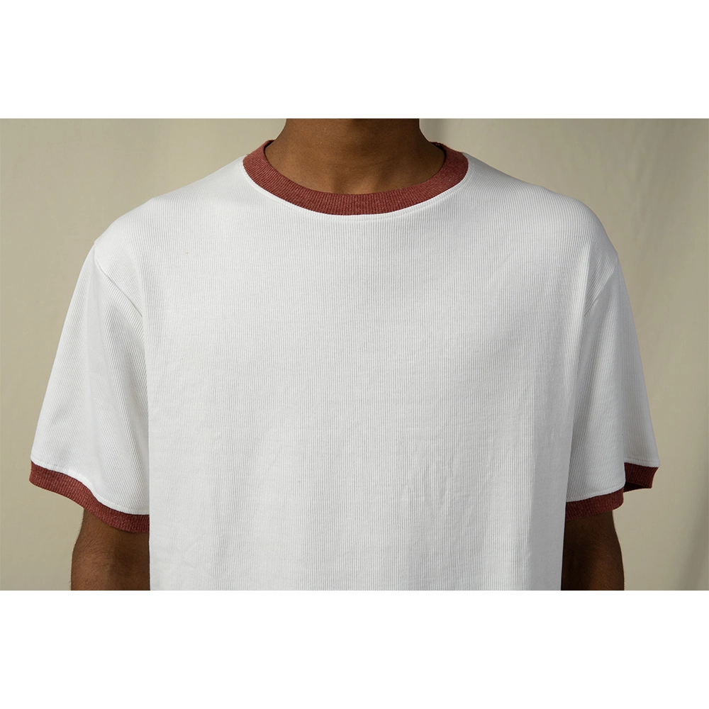 Hemis White Crew Neck T-shirt with Brick Detail on itshemp.in