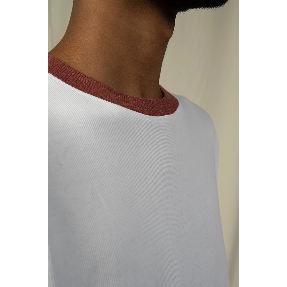 Hemis White Crew Neck T-shirt with Brick Detail on itshemp.in
