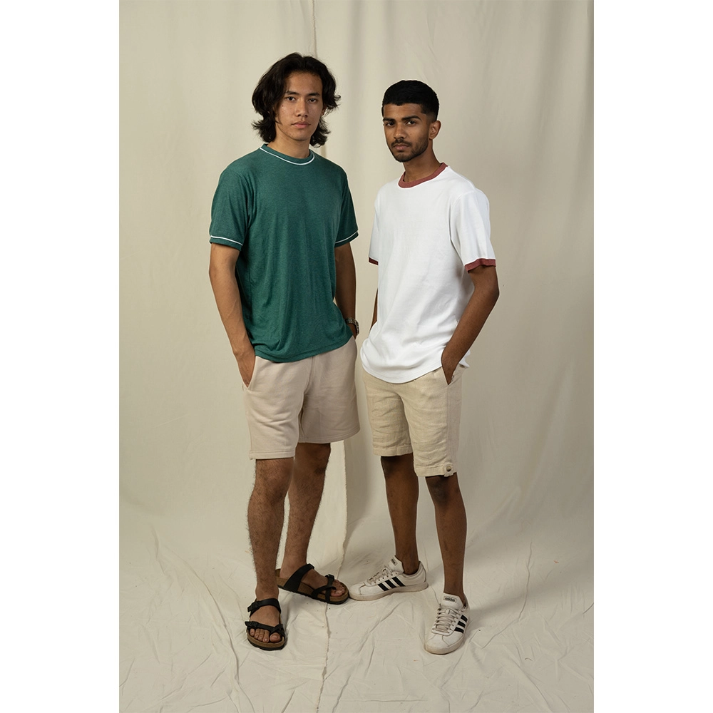Hemis White Crew Neck T-shirt with Brick Detail on itshemp.in