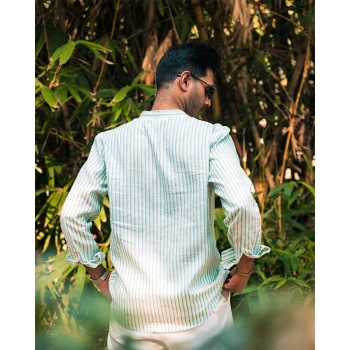 Hemis Forest Fortune Mandarin Collar Linen Shirt on itshemp.in
