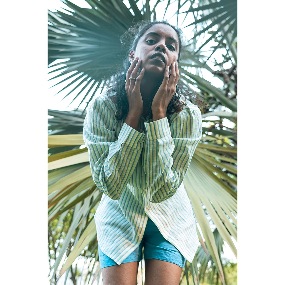 Hemis Forest Fortune Mandarin Collar Linen Shirt on itshemp.in