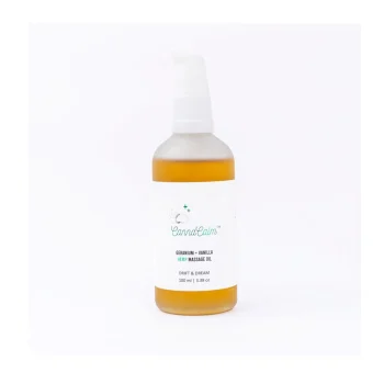 River Remedy Hemp Massage Oil- Geranium + Vanilla on itshemp.in
