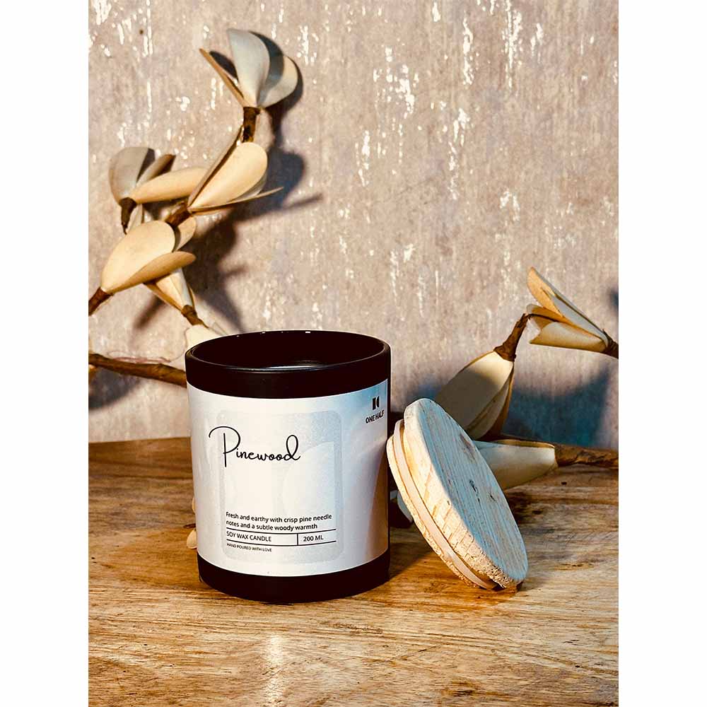 17_1 One Half Pinewood - Aromatherapy Candle, 200gm - Image 1