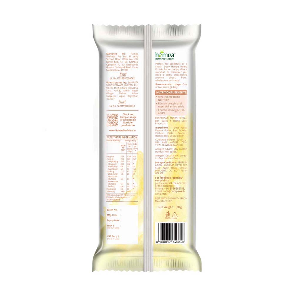 Hampa Hemp Protein Bar 50g - Mango Peanut - Pack of 3 - Image 2