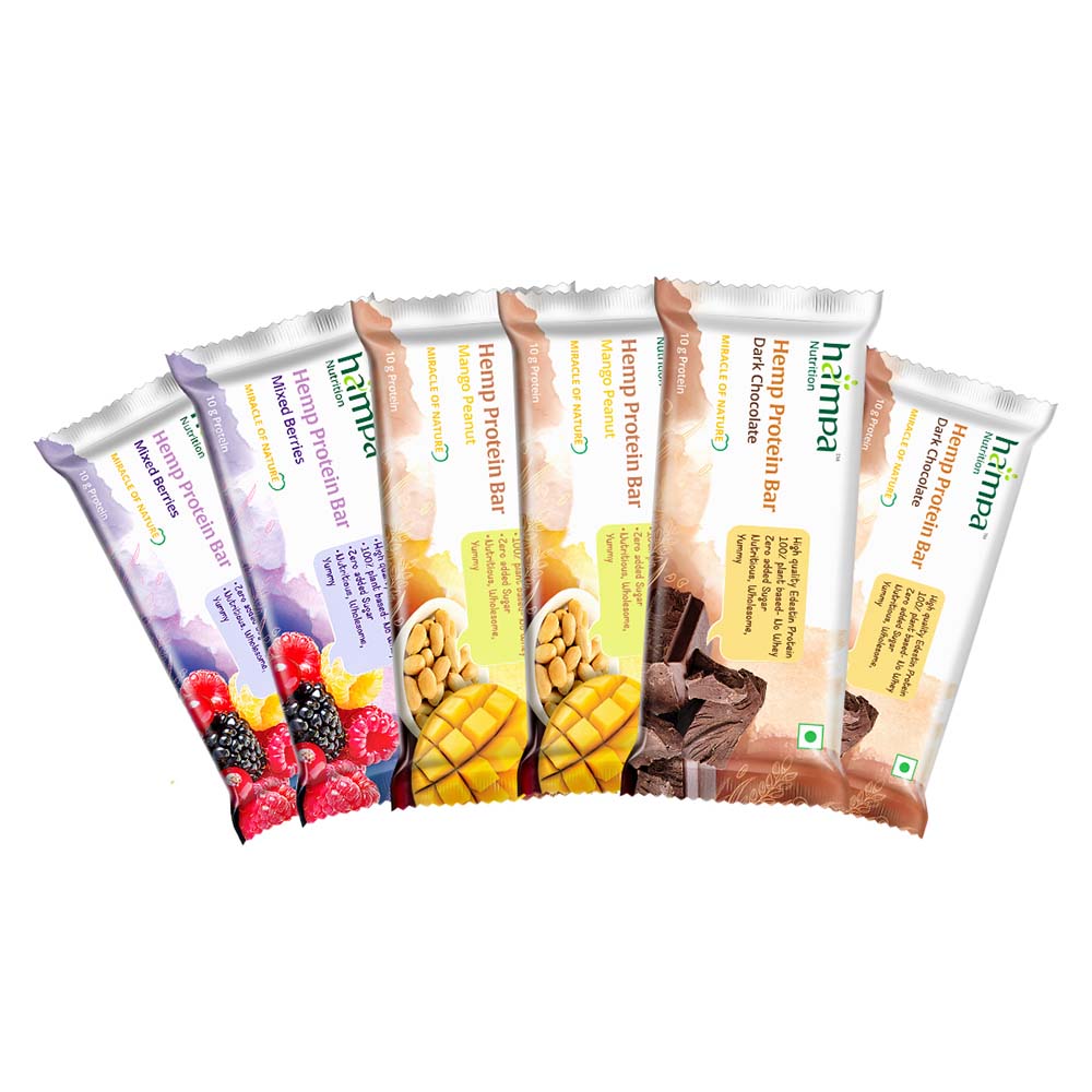 Hampa Hemp Protein Bar 50g - Mixed Flavours X 6 - Image 1