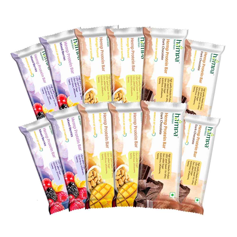 Hampa Hemp Protein Bar 50g - Mixed Flavours X 12 - Image 1