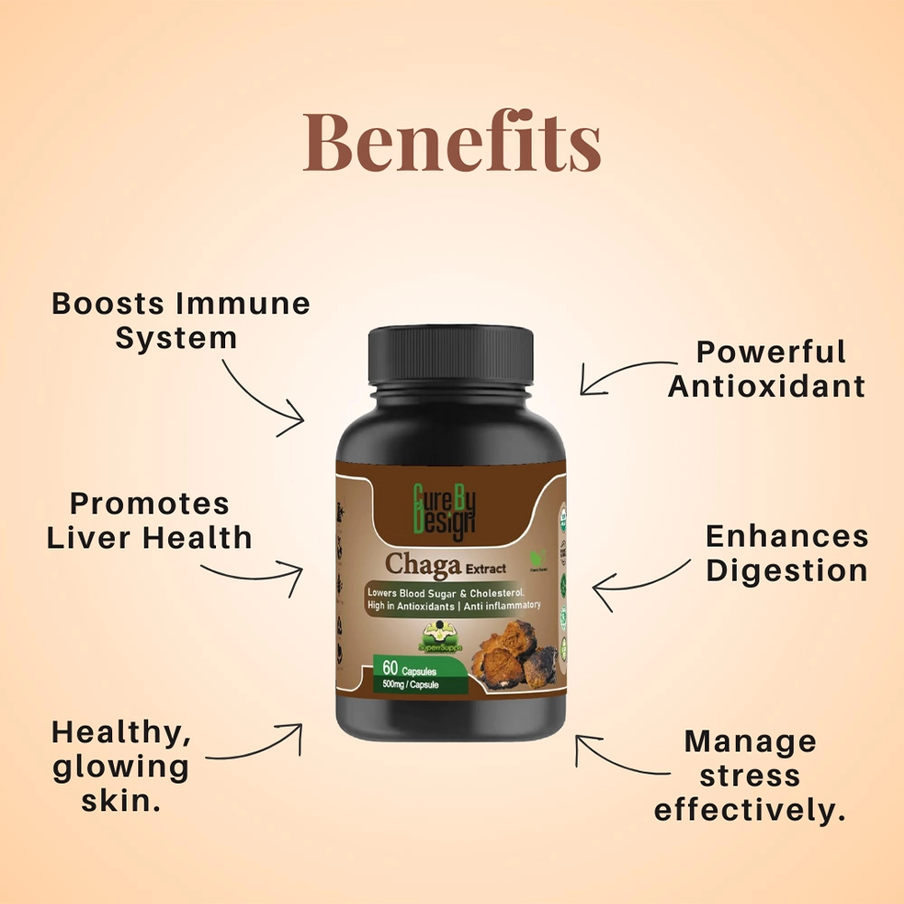 Cure By Design Superrsupps Chaga Mushroom Capsules, 60 Capsules on itshemp.in