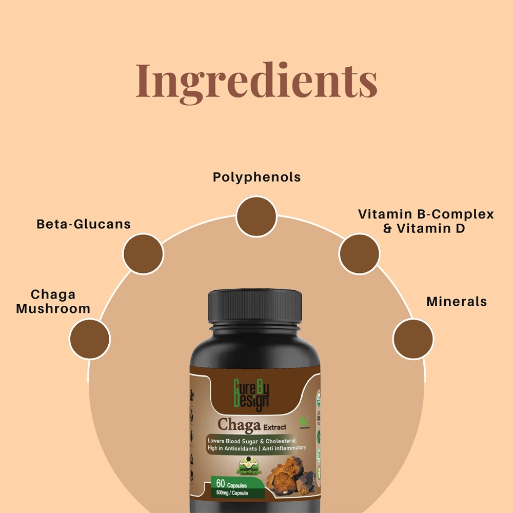 Cure By Design Superrsupps Chaga Mushroom Capsules, 60 Capsules on itshemp.in