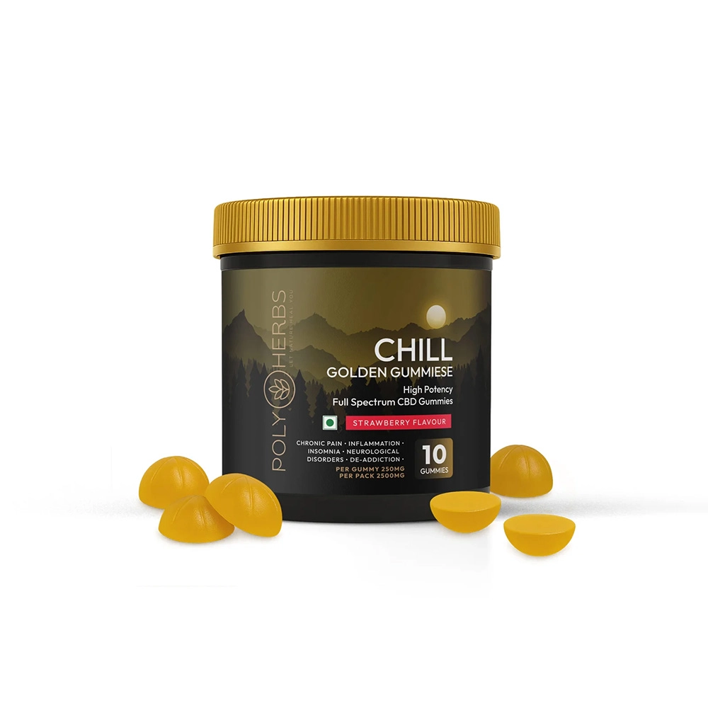 Polyherbs CHILL Golden Super Strong CBD THC  Gummies 250mg Per Gummy, (1:5) - Image 1