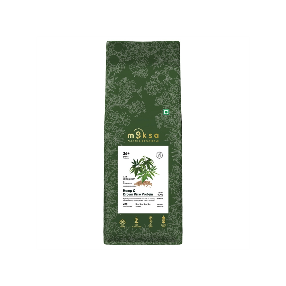Moksa Hemp Brown Rice Protein Powder, 600 gm - Image 1
