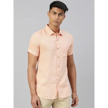 Ecentric Men Neon Saffron Hemp Casual Half Sleeve Shirt on itshemp.in