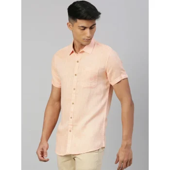 Ecentric Men Neon Saffron Hemp Casual Half Sleeve Shirt on itshemp.in