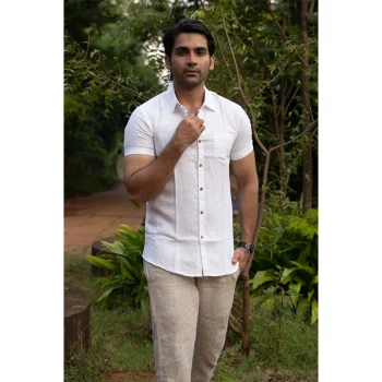 Ecentric Men White Hemp Casual Half Sleeve Shirt on itshemp.in