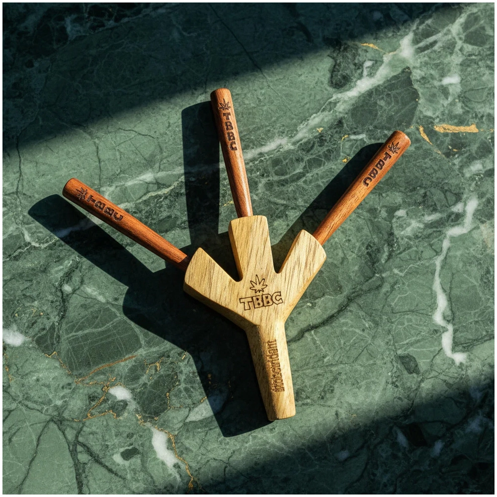 TBBC Trident Wooden Joint Holder - 3 in 1 holder with Stash Bag on itshemp.in