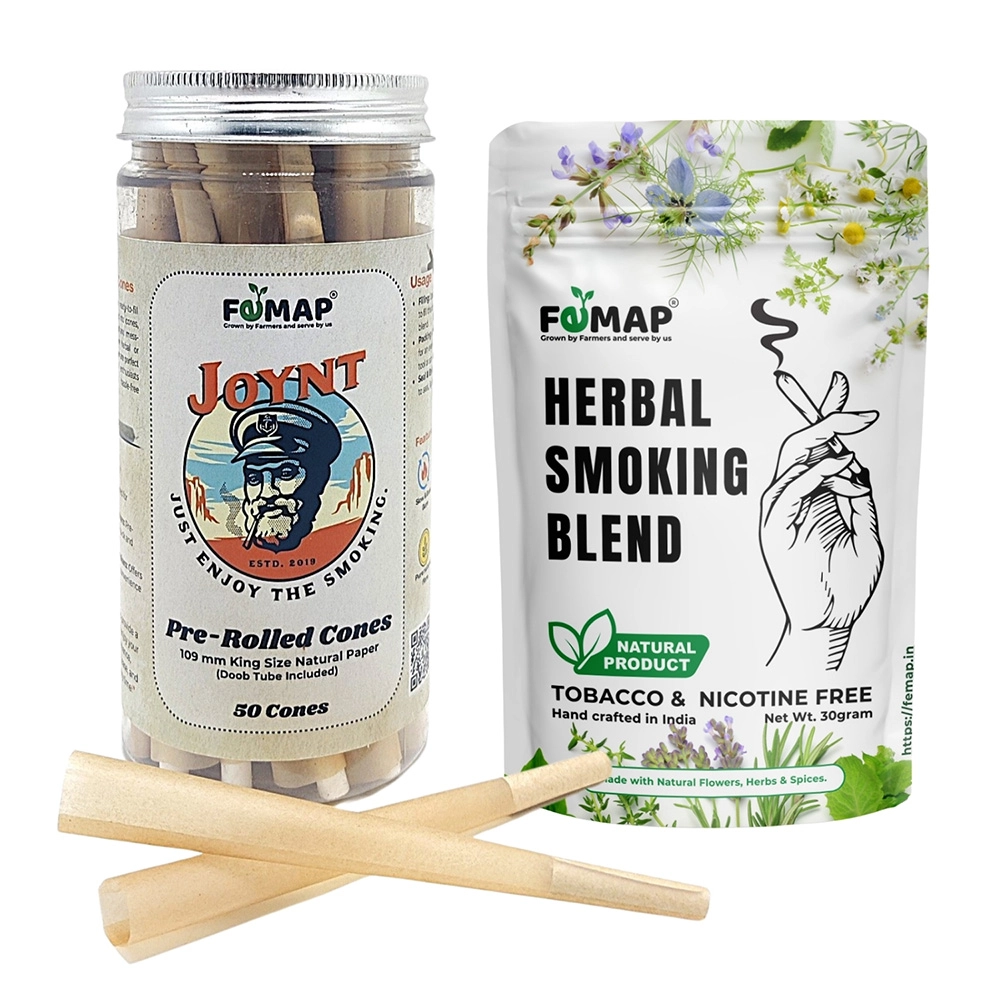 Femap Blue Flora Delight Herbal Mix 30g & Joynt Pre-Rolled Paper Cones (50 Pcs) Combo on itshemp.in