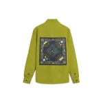 Cannabie Mystic Arts Patchwork Full Sleeves Hemp Shirt Green