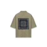 Cannabie Bandana Patchwork Cuban Collar Hemp Shirt Grey
