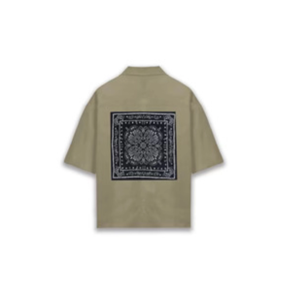 CB068106_1 Cannabie Bandana Patchwork Cuban Collar Hemp Shirt Grey - Image 1