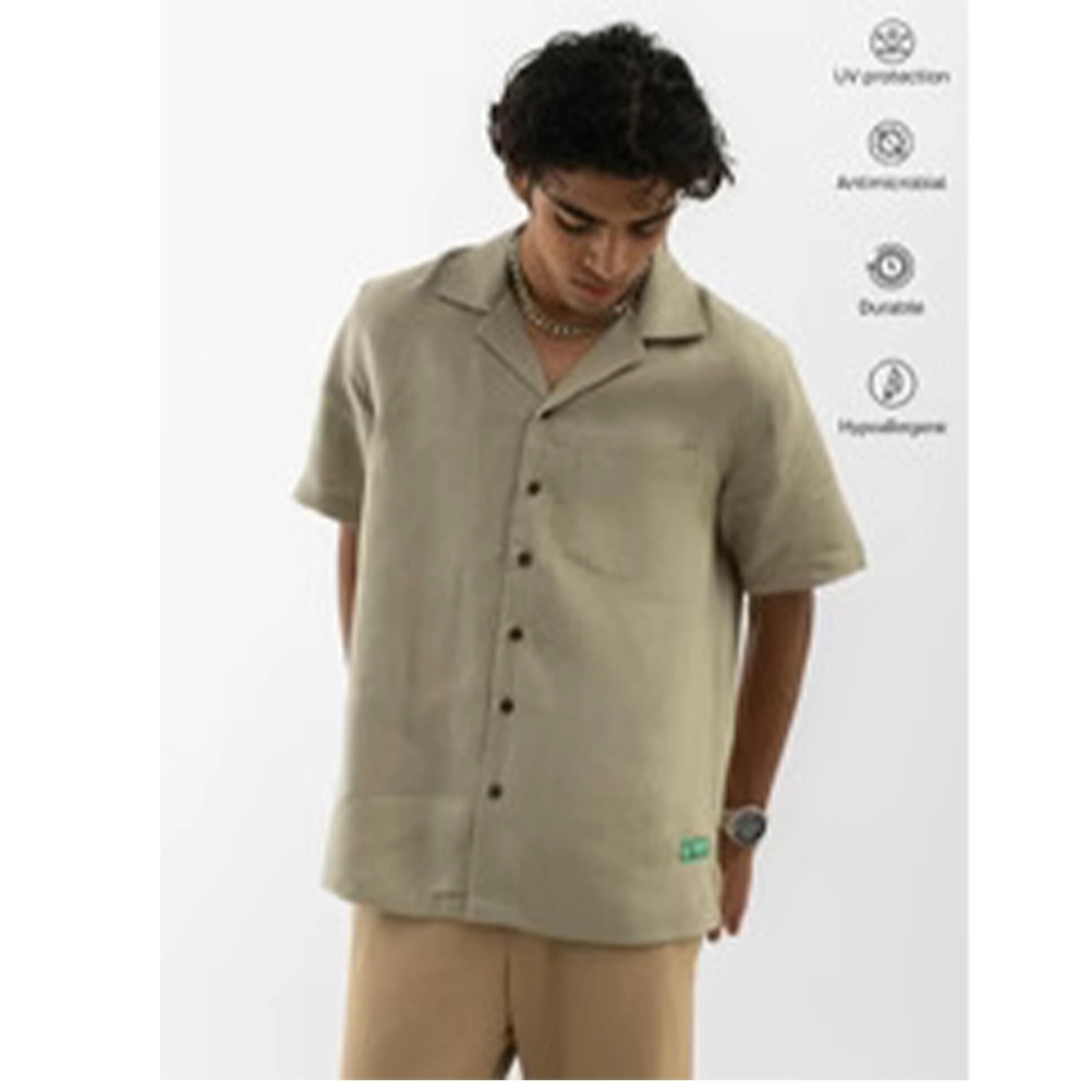 Cannabie Bandana Patchwork Cuban Collar Hemp Shirt Grey - Image 4