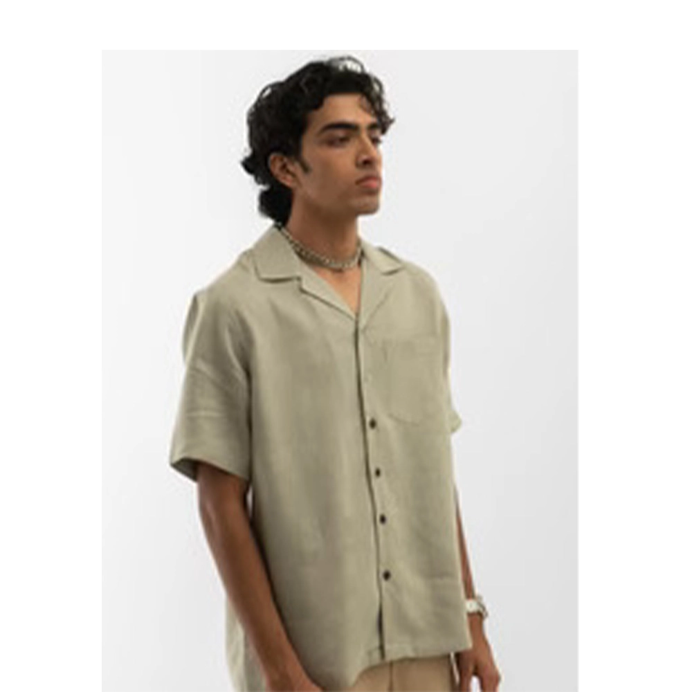 Cannabie Bandana Patchwork Cuban Collar Hemp Shirt Grey - Image 3