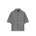 Cannabie Abstract Print Cuban Collar Hemp Shirt Off White