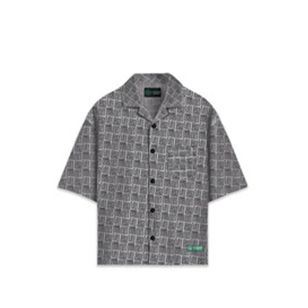Cannabie Abstract Print Cuban Collar Hemp Shirt Off White - Image 1