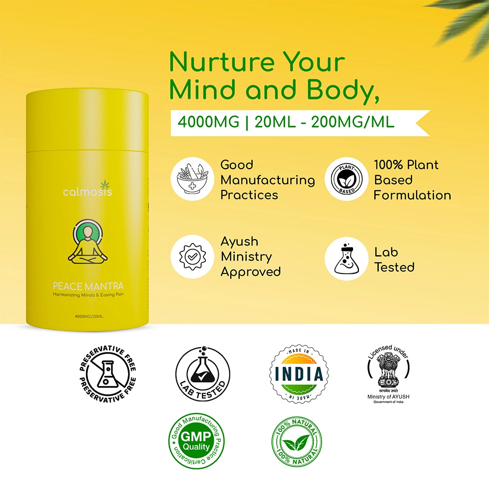 Calmosis Peace Mantra Premium Ayurvedic THC+CBD Cannabis Tincture 4000mg, 20ml on itshemp.in