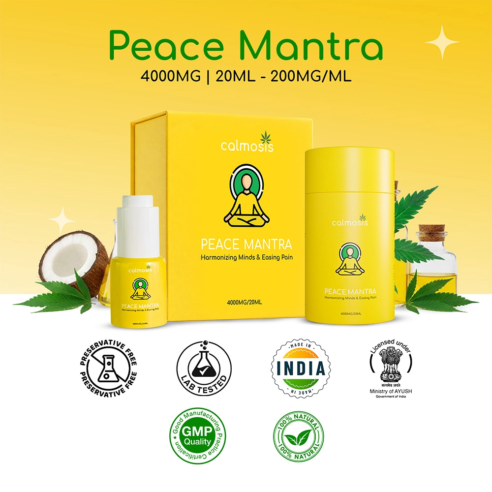 Calmosis Peace Mantra Premium Ayurvedic THC+CBD Cannabis Tincture 4000mg, 20ml on itshemp.in