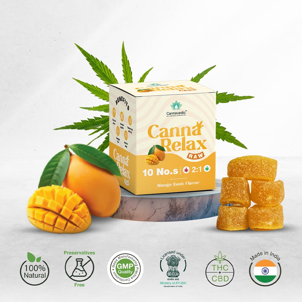 Cannavedic Canna Relax RAW Gummies Mango Flavor, (2:1 |THC:CBD), Pack of 10, 30mg - Image 2