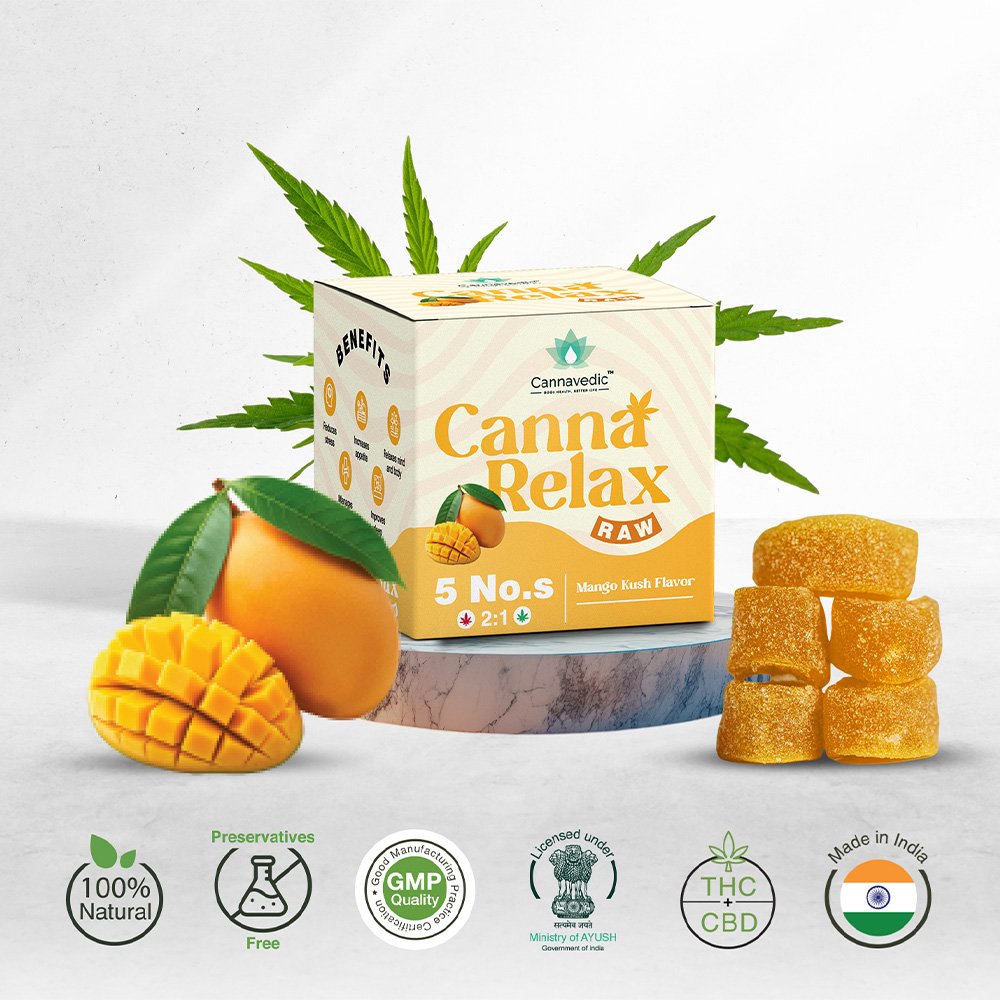 Cannavedic Canna Relax RAW Gummies Mango Flavor, (2:1 |THC:CBD), Pack of 5, 30mg - Image 2
