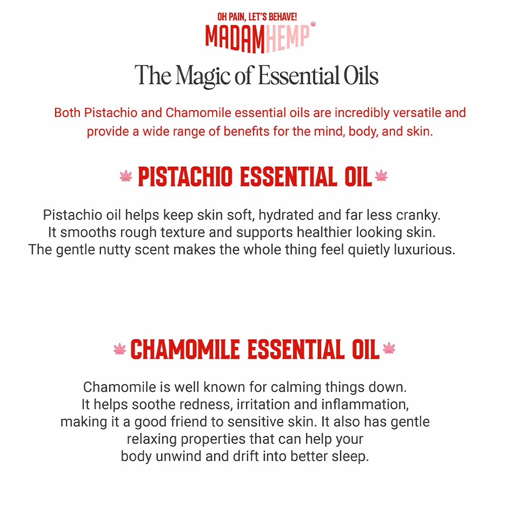 Madam Pistachio & Chamomile Hemp Massage Oil, 800 ml, on itshemp.in