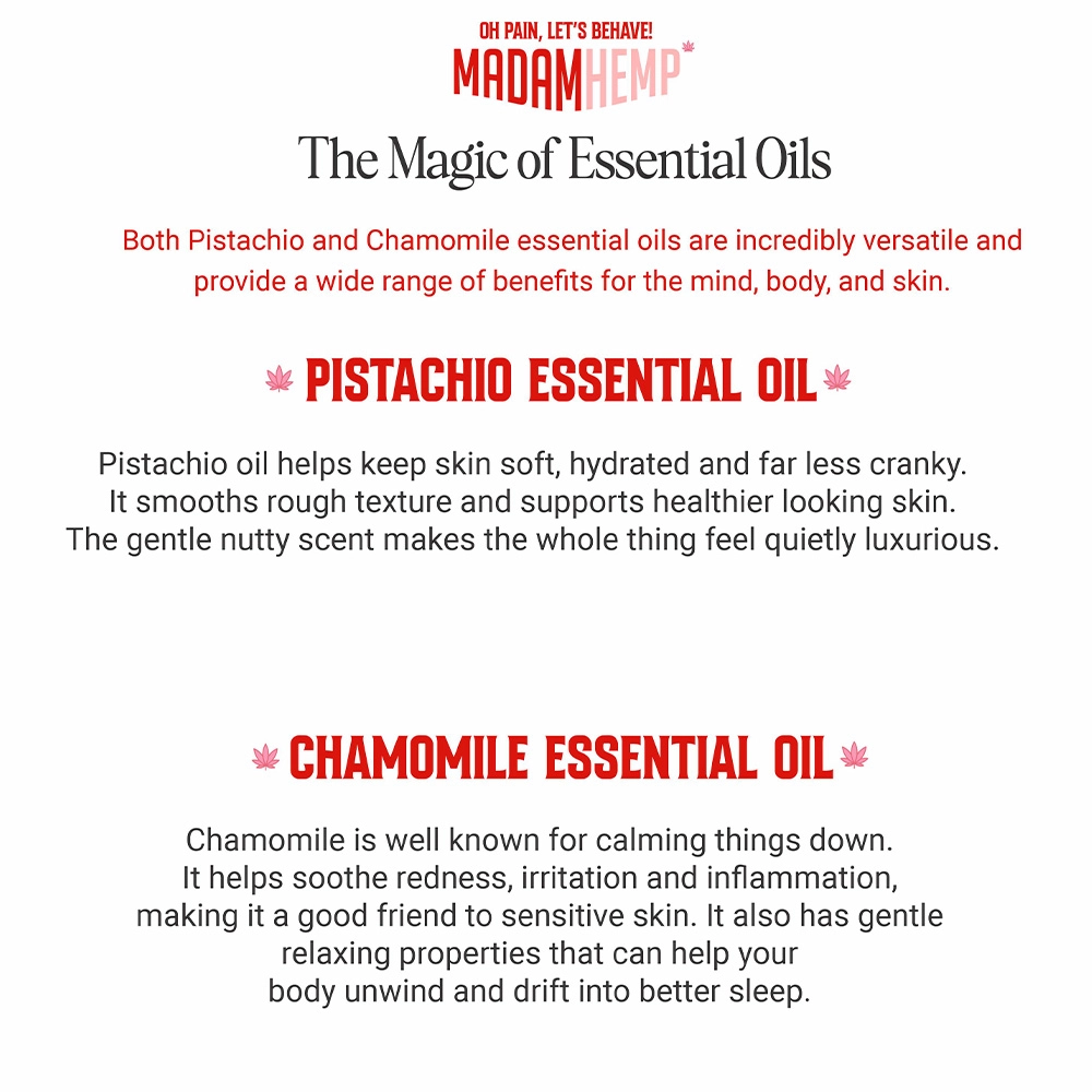 Madam Hemp Pistachio & Chamomile Hemp Massage Oil, 100 ml on itshemp.in